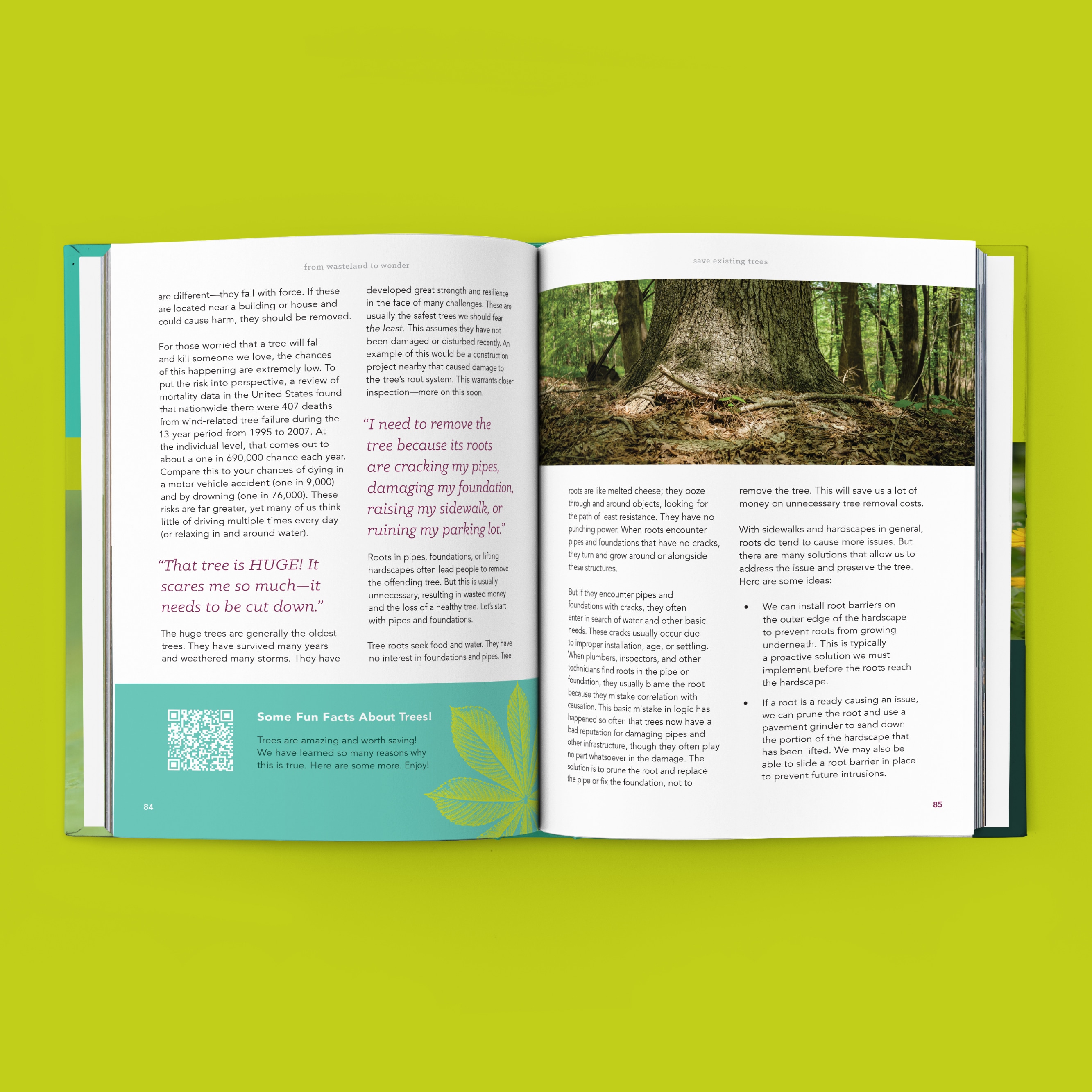 From Wasteland to Wonder book preview, featuring content on tree safety and root maintenance